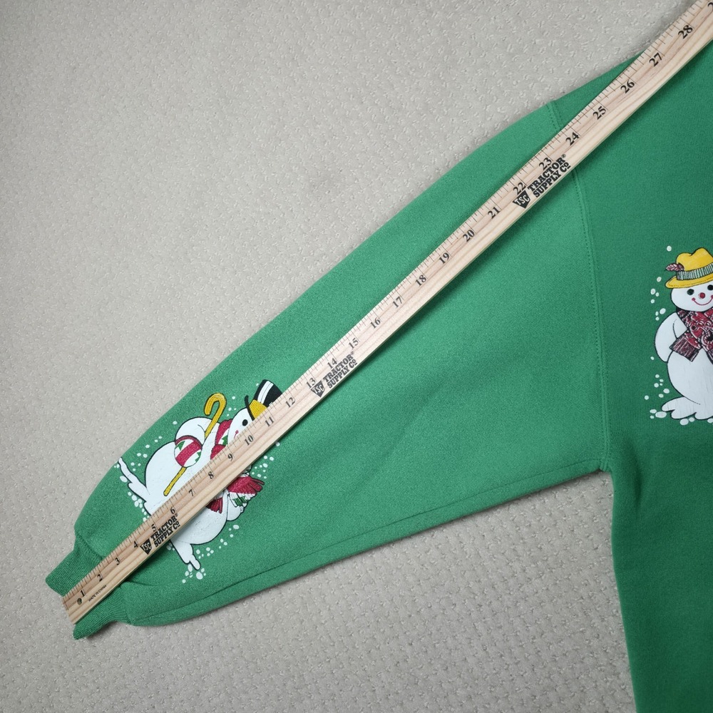 VTG 90s Russell Athletic Sweatshirt Large Women Green Snowman Christmas Holidays - Picture 11 of 12